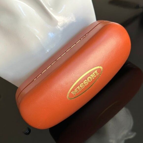 Vtg MISSONI Burnt Orange Leather & Gold Domed Hardshell Sunglasses Glasses Case - Picture 6 of 12